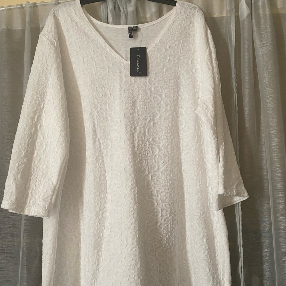 Portocruz, White, V-Neck, 3/4 Sleeve, Tunic, Size 3X, NWT